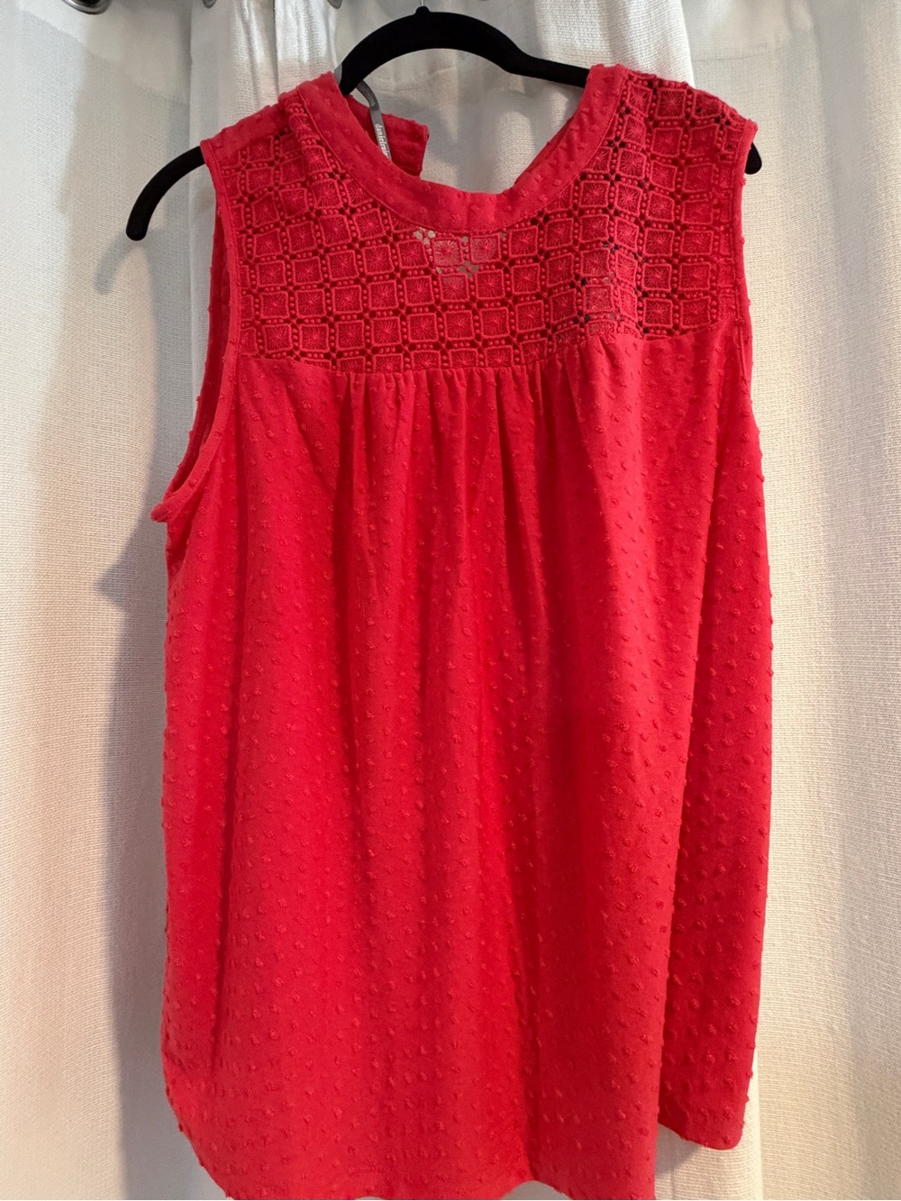 Daniel Rainn Sleeveless Crochet Yoke Tank in Bright Red